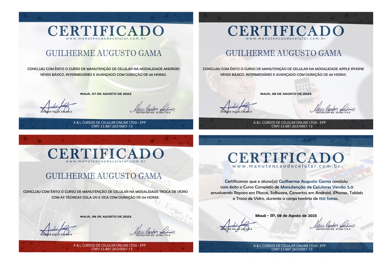 Imagem original dos quatro certificados do treinamento